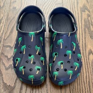 CROCS Navy and Green Palm Tree Clogs